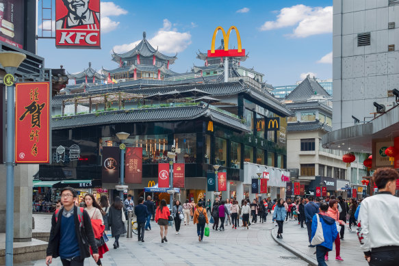 McDonalds restaurant at Shenzhen street in Chinese traditional building style.  