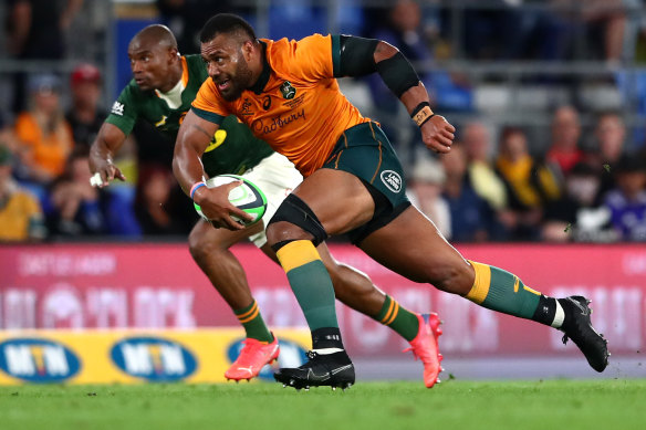 Samu Kerevi makes a break against the Springboks earlier this month.