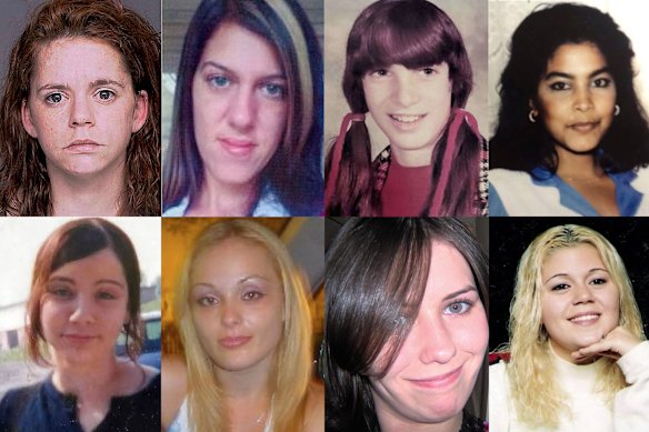 Victims of Gilgo Beach serial killer Rex Heuermann, clockwise from top left: Valerie Mack, Amber Costello, Karen Vergata, Sandra Costilla, Megan Waterman, Maureen Brainard-Barnes, Melissa Barthelemy and Jessica Taylor. 