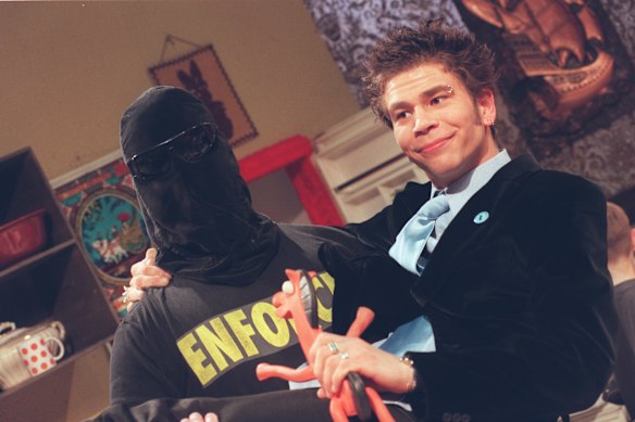 Dylan Lewis on the set of Recovery in 1997 with the Enforcer.