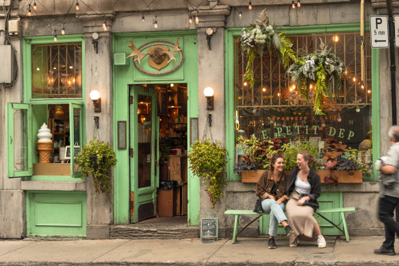 A traditional cafe bistro restaurant in Old Town Montreal, Quebec.