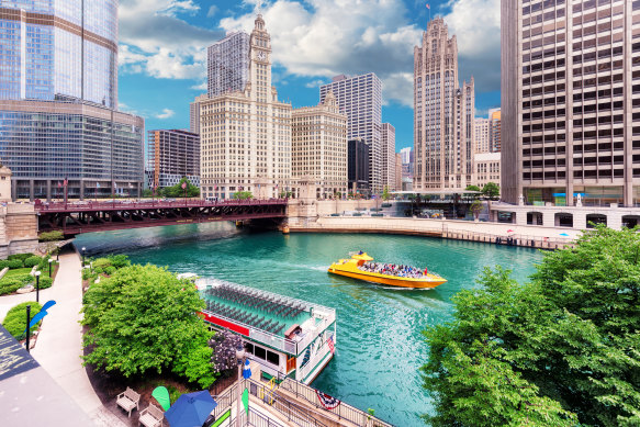 Picturesque Chicago River, once heavily polluted.