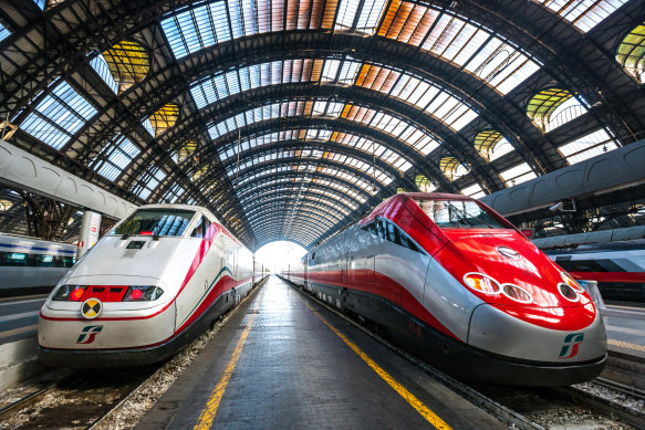 Trenitalia trains at Milano Centrale Train Station.