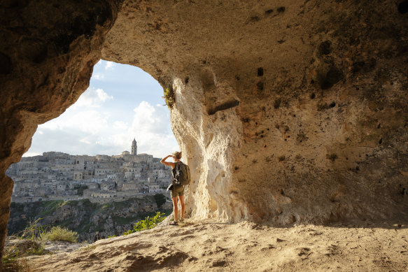 The view to Matera from one of the many caves in the area.