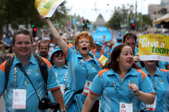 Volunteers parade at the Melbourne Commonwealth Games in 2006.