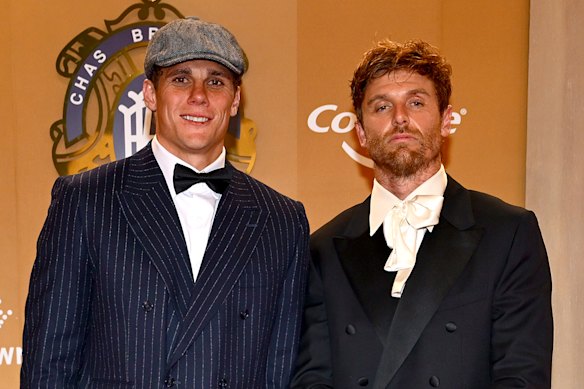 Sydney’s Charlie Curnow and Dane Rampe at the Brownlow Medal count.