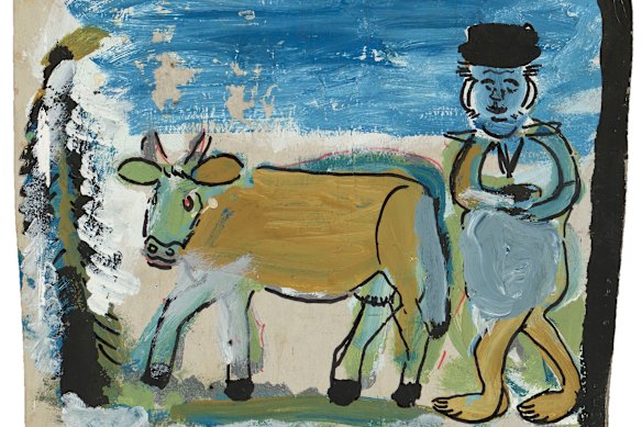 An untitled piece created in 1982 by Swiss outsider artist Hans Krusi, which is exhibited at the Collection de l’Art Brut.