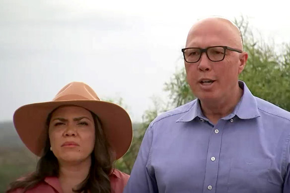 Peter Dutton and Jacinta Price in Alice Springs.