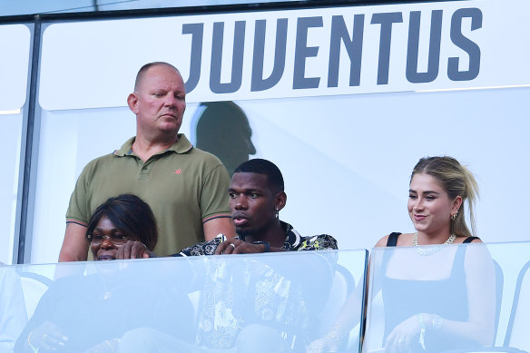 An injured Paul Pogba in the stands prior to an Italian Serie A match last month.