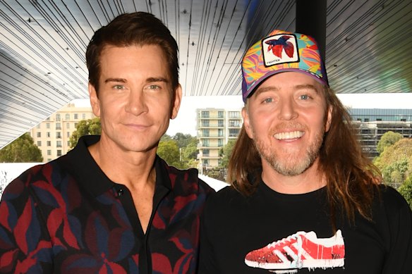 Andy Karl and Tim Minchin this month. “I think we get each other because I understand that he’s a chameleon,” Karl says.