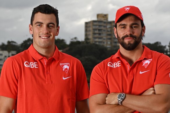 Paddy McCartin is set to join his brother Tom (left) in Sydney’s AFL team this weekend.