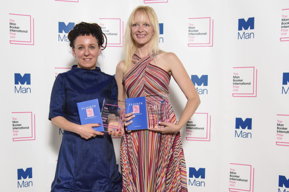 Polish author Olga Tokarczuk, left,  with translator Jennifer Croft after winning the Man Booker International Prize in 2018 for Flights.