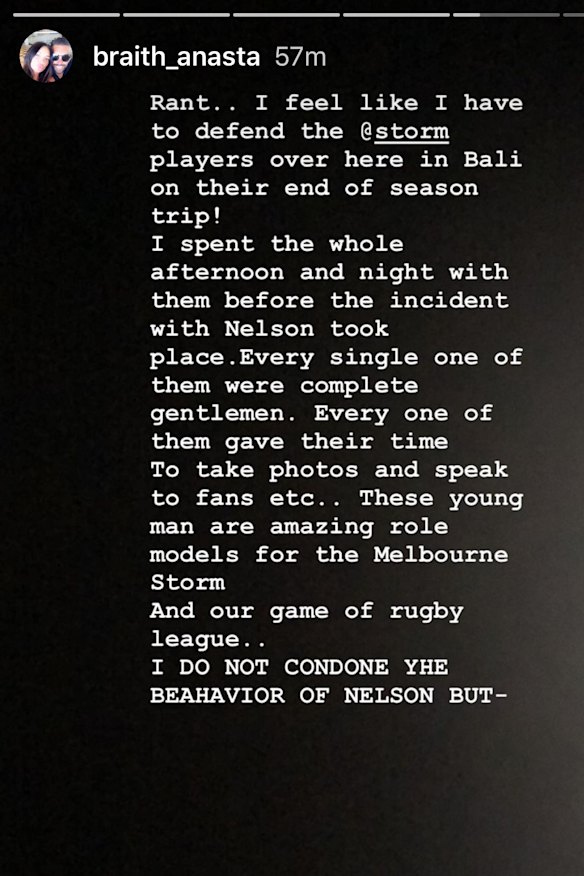 Braith Anasta took to social media to defend the players.