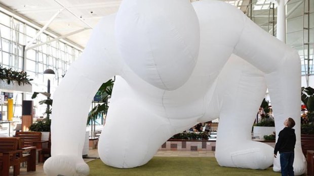 One of five 40-foot inflatable humanoids featuring in the Brisbane Festival displays.