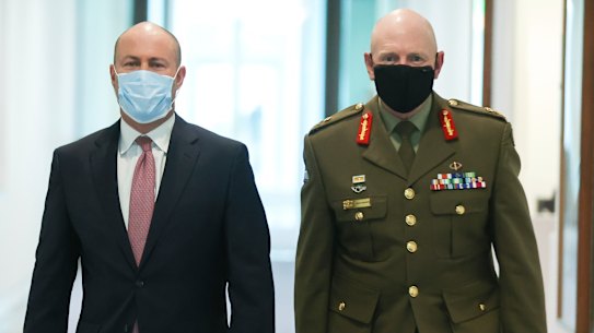 Treasurer Josh Frydenberg and COVID-19 Taskforce Commander, Lieutenant General John Frewen met with businesses on Wednesday morning.