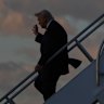 Increasingly isolated from his MAGA base, President Donald Trump arrives on Air Force One at Miami International Airport on the weekend.