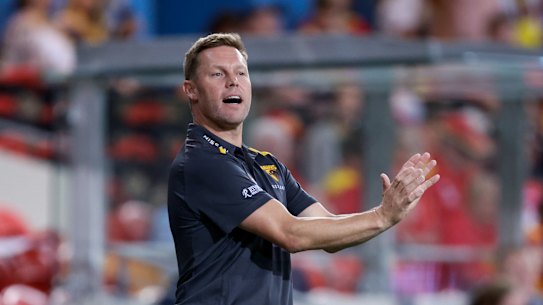Hawthorn coach Sam Mitchell during the loss to Gold Coast.