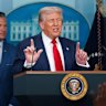 President Donald Trump announcing he is seizing control of Washinton DC police and deploying the National Guard, while flanked by Defence Secretary Pete Hegseth and Attorney-General Pam Bondi.