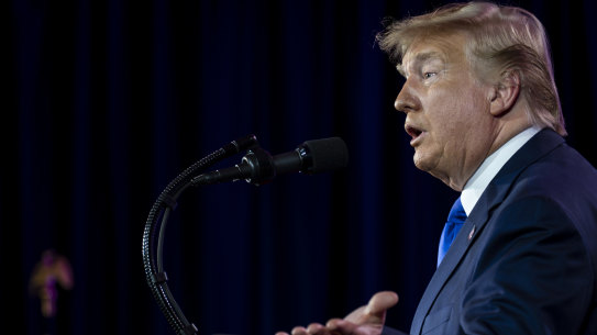 US President Donald Trump speaks to supporters in Washington, on Saturday.