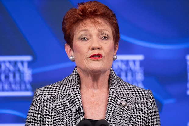 One Nation Leader Pauline Hanson addresses the National Press Club.