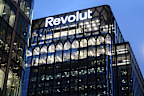 Canary Wharf, London, England, UK - February 9th, 2026: View of the exterior of the Revolut global headquarters building in Canary Wharf, London