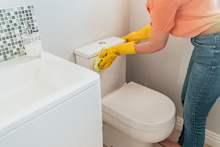 Some bathroom and toilet cleaning products contain a small amount of bleach, so you get the disinfecting and whitening properties without as much cause for concern.