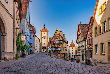 The cobblestoned street of a Bavarian town in Germany