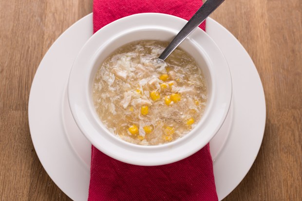 Stock image of chicken and corn soup