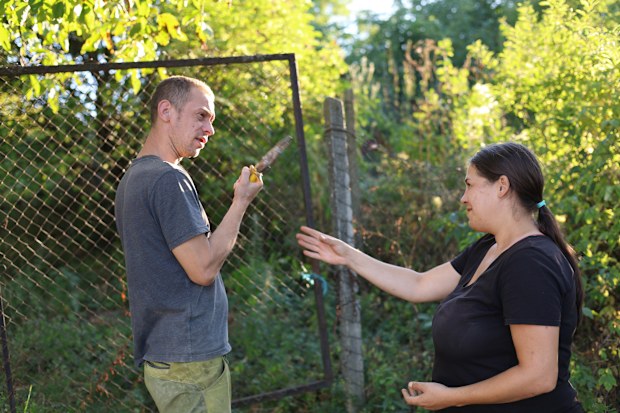 Man and women interacting, gardening services works