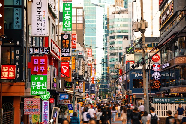 Busy streetscape in Seoul South Korea