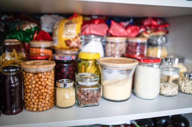 Stock image of pantry staples on a shelf