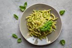 Trofie al pesto, a twisted pasta from the Liguria region.