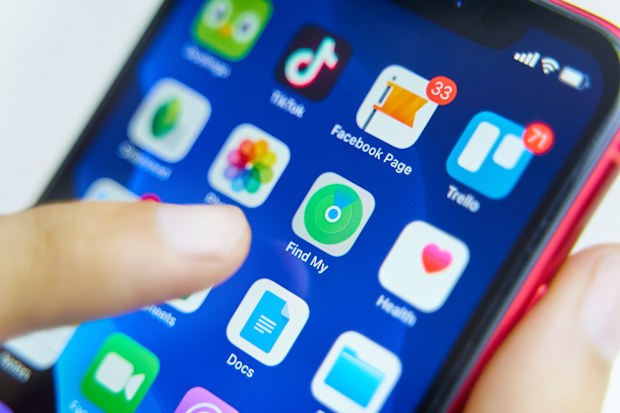 Stock image of the 'Find My' app on an Apple iPhone screen
