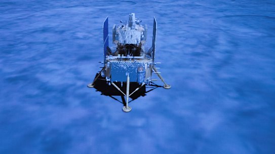 A photo released by Xinhua News Agency shows the Chang'e-5 spacecraft on the moon.