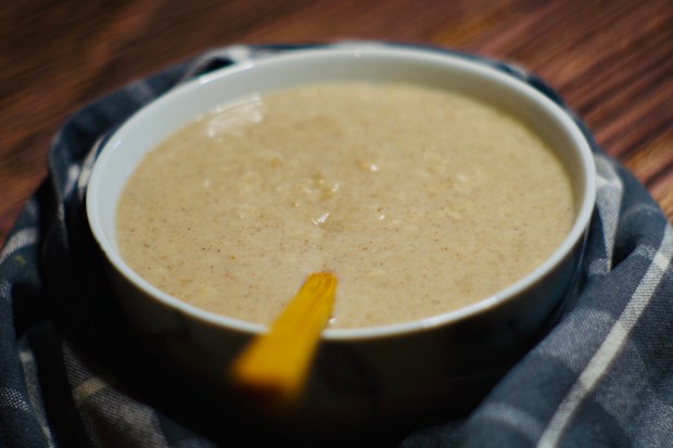 Stock image of porridge in a ceramic bowl