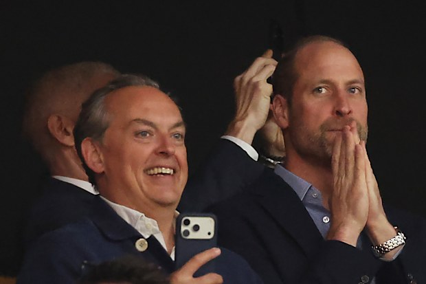 Prince William, Prince of Wales, with close friend Ben Dawes at the UEFA Europa League Final match on May 20, 2026, in Istanbul, Turkey. (Photo by Stu Forster/Getty Images)