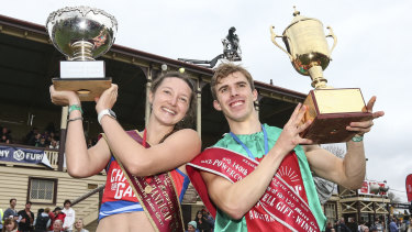 Carla Bull and Harrison Kerr - the winners of the 2022 Stawell Gift.