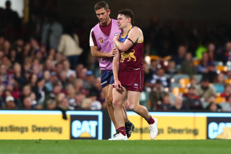 Lachie Neale was troubled by a shoulder issue.