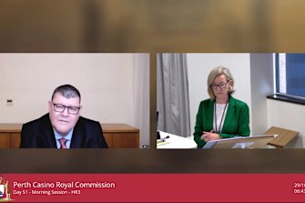 James Packer is questioned by Patricia Cahill, SC, at the Perth casino royal commission.