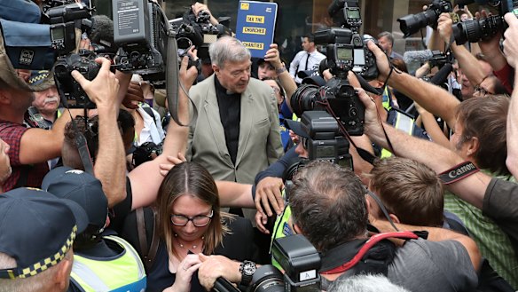 George Pell leaving court on Tuesday.
