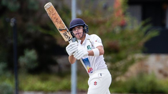 Weston Creek Molonglo batsman Sam Myburgh in action.