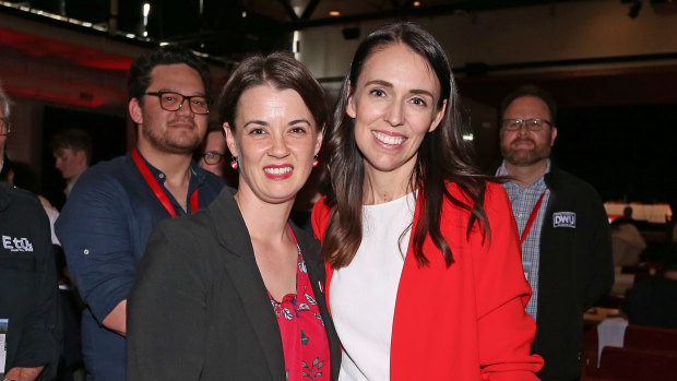 NZ PM Jacinda Ardern, right, with Claire Szabo, the new Labour Party president during the Labour Annual Conference on Saturday.