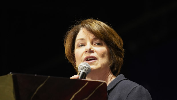 Senator Amy Klobuchar speaks during funeral services of Daunte Wright at Shiloh Temple International Ministries in Minneapolis.