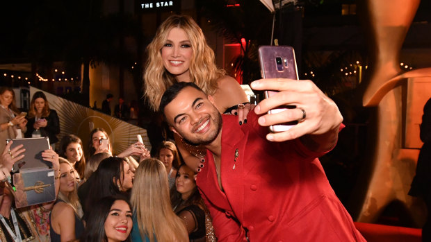 Selfie time: Guy Sebastian and Delta Goodrem on the red carpet at this year's Logies.