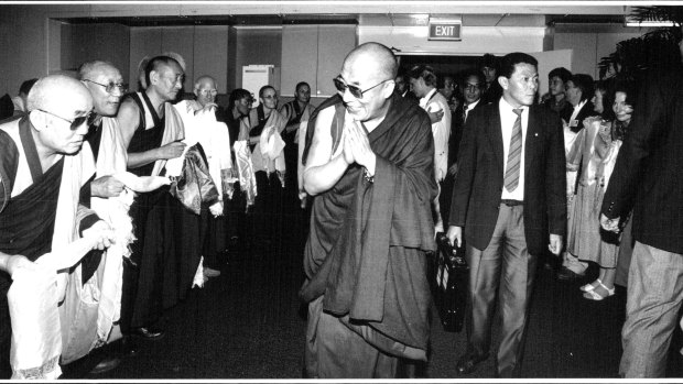 The Dalai Lama arrives in Sydney for the start of his Australian tour in 1992.