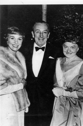 P L Travers (right) with Walt Disney and Julie Andrews.