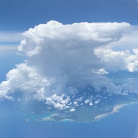 
Cloud spotter Kym Druitt took this photo of an unusual convection cloud from her aircraft window on a recent trip.