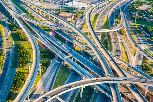 The tangle of freeways drivers must negotiate along Interstate 10.