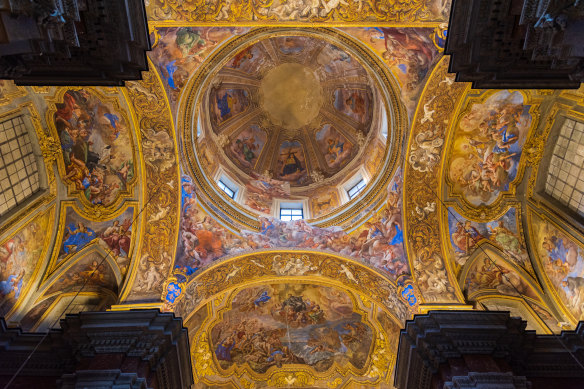 Intricate ceiling fresco in the church Chiesa di San Ferdinando.