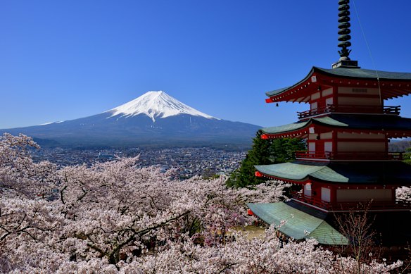 Fujiyoshida Sengen Shrine at the foot of Mount Fuji.